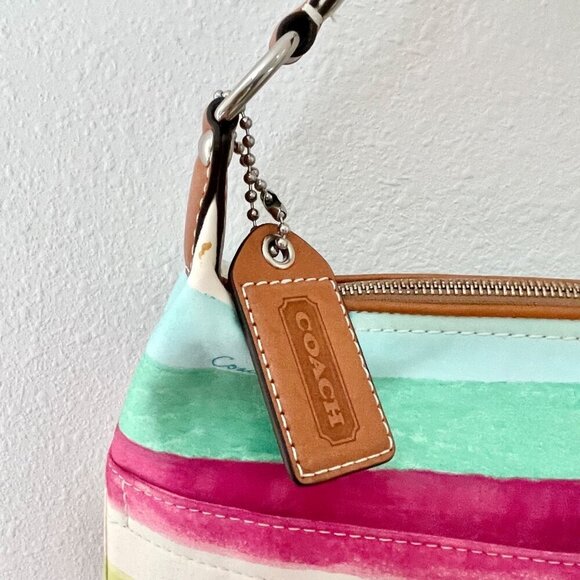 Vintage Coach Hampton Watercolor Stripe Shoulder Bag F11677 Wristlet Wallet Pouc - Picture 9 of 16